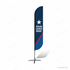 convex feather flags in navy and blue with white YOUR LOGO HERE star artwork